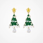 Visací vánoční náušnice ve tvaru stromečků se zirkonem, Zlatá