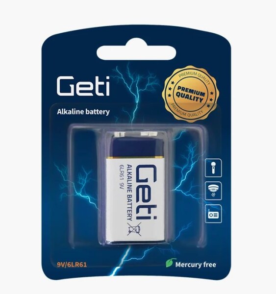 Baterie 9V alkalická – 6LR61, Geti, Nenabíjecí