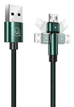 USAMS SJ478 U60 zelená / Datový kabel / MicroUSB / Braided / 2A / 1m / otočná koncovka (SJ478USB02)