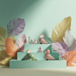 Kay Bojesen Dřevěný ptáček Liv a Lykke Soft Pink, růžová barva, dřevo