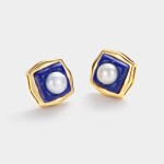 Stříbrné náušnice s perlou a lapis lazuli Margaux – stříbro 925/1000, Modrá Bílá