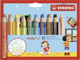 STABILO® woody 3 in 1 - 10 ks sada s ořezávátkem - 10 různých barev (880/10-2)