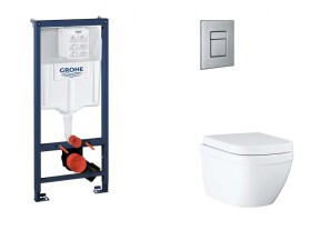 GROHE - Rapid SL Set předstěnové instalace, klozetu, sedátka SoftClose a tlačítka Skate Cosmopolitan, Triple Vortex, kartáčovaná nerezová ocel SANI11BB2118