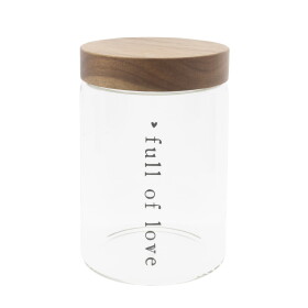 Bastion Collections Dóza s dřevěným víkem Full of Love 18 cm nápis, čirá barva, přírodní barva, sklo, dřevo