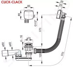 RAVAK - Odtokové systémy Vanová odtoková a přepadová souprava s napouštěním, ClickClack, délka 570 mm, chrom X01440