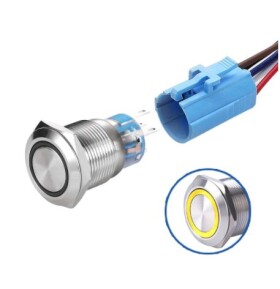 LED vodotěsný přepínač - Žluté podsvícení, 19 mm, 12 - 24V
