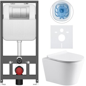CERANO Kompletní WC set Basic/Carlito - bílá lesklá - WC tlačítko Maxio/Stříbrná - závěsné - předstěnová instalace - 48,5x36,5 cm