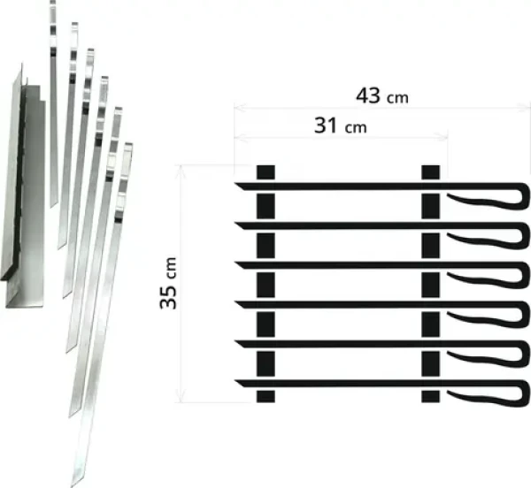 Cattara Grilovací sada na špízy 43 cm 6 ks / Grilovací sada na špízy / Nerezová ocel / 6x jehla 43 cm