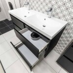 MEREO - Mailo, koupelnová skříňka s umyvadlem z litého mramoru 61 cm, šedá láva, černé madlo CN560MB