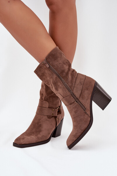 Dámské boty zateplené na podpatku s pásky a ozdobným detailem hnědé Neria 39