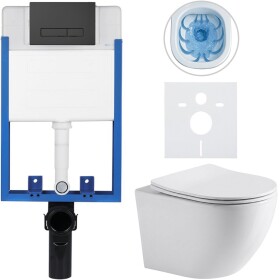CERANO Kompletní WC set Profi/Cesso - bílá lesklá - WC tlačítko Slim/Černá matná - pro zazdění - 49x36 cm - 8050BD16