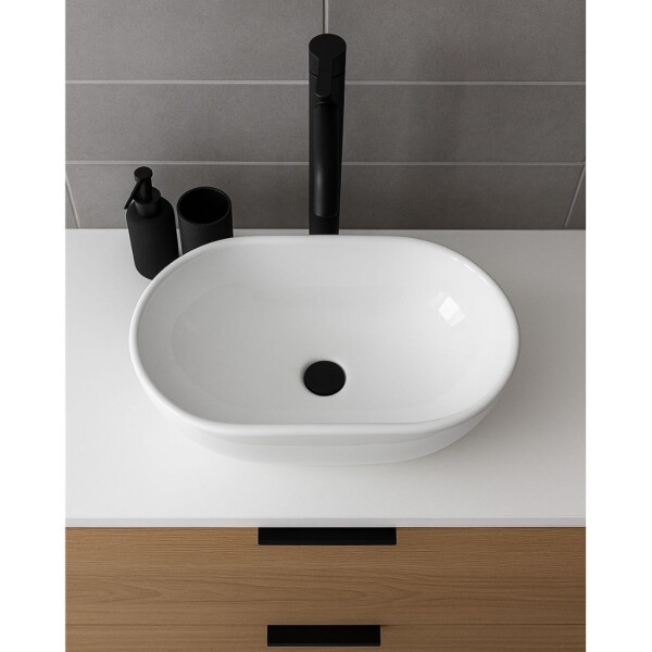 Erga Della, umyvadlo na desku 475x340x140 mm, bílá lesklá, ERG-V03-DELLA48-WH