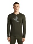 Pánské merino triko dlouhý rukáv ICEBREAKER Mens Merino 200 Oasis LS Crewe SkiingYeti, Dark Loden velikost: S