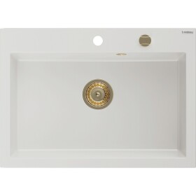 MEXEN/S - Elix granitový dřez 1-miska 700 x 500 mm, bílá, sifon zlatá 6526701005-20-G