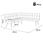 Lavice rohová, šedá látka v dekoru broušené kůže, černý kov