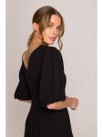 S399 Šaty s puff rukávy - černé EU XL