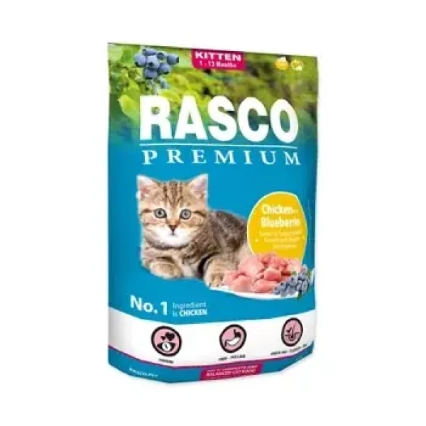 Rasco Premium Kitten kuře s borůvkou 400g / Granule pro koťata (1703-10032)