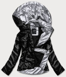 Černá dámská bunda se stříbrnou kapucí (RQW-7008) Černá