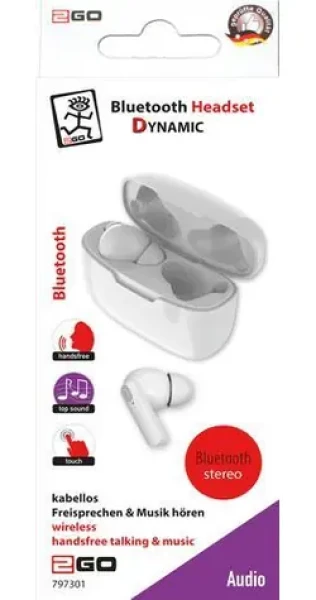 2GO TWS Dynamic bílá / Bezdrátová sluchátka do uší / Bluetooth 5.0 / dotykové ovládání / nabíjecí pouzdro (797301)