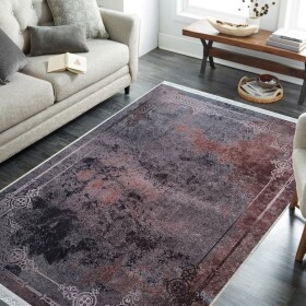 DumDekorace Moderní koberec s ornamentálním rámem - šedohnědý Šířka: 80 cm | Délka: 150 cm