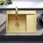 REA - Ocelový dřez Fin BRUSH GOLD s kuchyňskou baterií KPL-96013