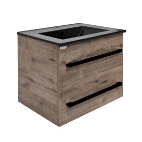 Koupelnová skříňka s černou úchytkou a umyvadlem SAT Cube Way 60x53x46 cm dub Wellington mat CUBE46C602DWMODC CUBE46C602DWMODC