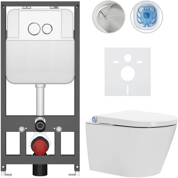 CERANO Závěsné WC s bidetem Basic/Cronus Standard - bílá lesklá - WC tlačítko Dualo/Bílá - závěsné - předstěnová instalace - 59,3x38,4 cm