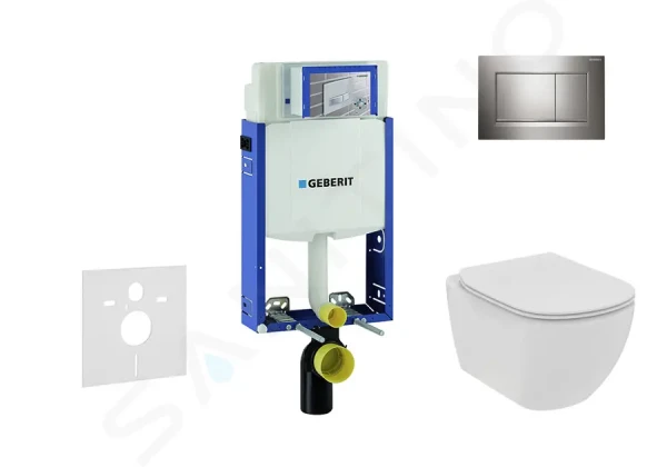 Geberit Set předstěnové instalace, klozetu a sedátka Ideal Standard Tesi, tlačítka Sigma20, Rimless, SoftClose, lesklý chrom/chrom mat 110.302.00.5 NE6
