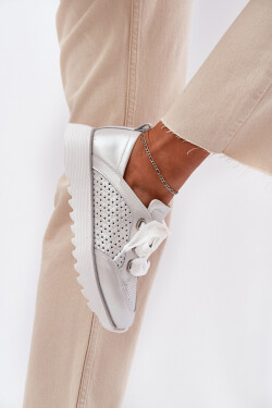 Dámské Kožené Tenisky Na Platformě D&A LR51-796 Stříbrné 37