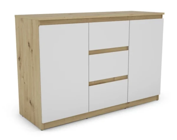 Komoda se 3 zásuvkami Carlos, dub artisan/bílá, 120 cm