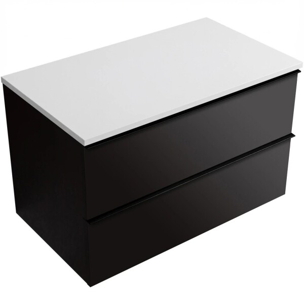 CERANO Koupelnová skříňka Velora - černá matná, úchytka černá + deska z lit. mramoru Elanys - 12 mm - bílá matná - 100x54,2x46,5 cm