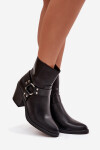 Zateplené dámské kotníkové boty na podpatku s ozdobným prvkem černé Jurelle 38