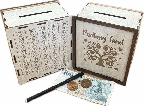 Mdeco Dřevěná pokladnička škrtací + fixa - Rodinný fond