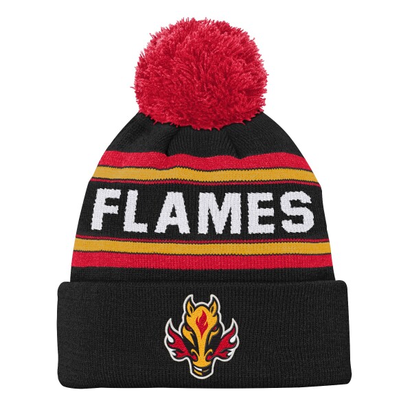 Outerstuff Dětská zimní čepice Calgary Flames NHL 3Rd Jersey Jacquard Cuff Pom