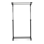 Stojan na šaty s výklopným ramenem, černá barva, kov / plast, chrom