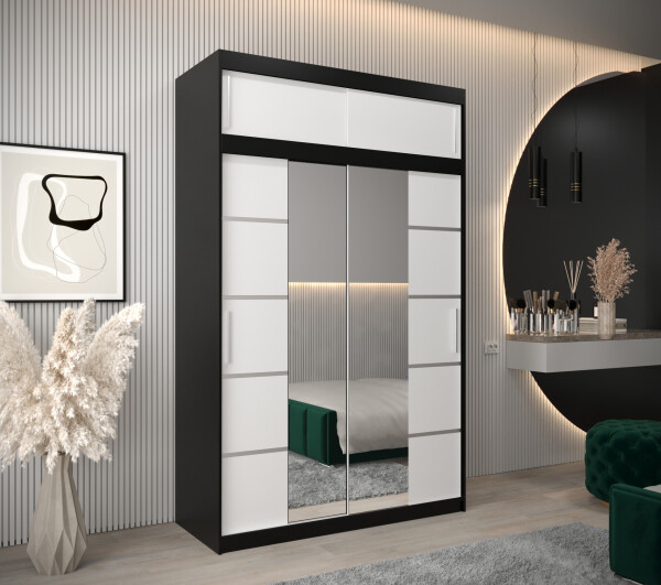 Šatní skříň Abi V4 s nástavcem Barva korpusu: Černá, Rozměry: 150 cm, Dveře: Bílá