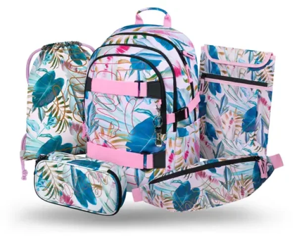 BAAGL SET 5 Skate Leafs: batoh, penál, sáček, ledvinka, obal na notebook (A-36542)