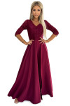 309-9 AMBER elegantní dlouhé maxi šaty s krajkovým výstřihem - Bordeaux XL