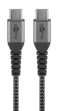 Goobay 49302 šedá/stříbrná / Textilní kabel / USB-C - USB-C / opletení / kovové konektory / 1 m (49302)