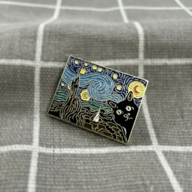 Pinarna.cz Nejznámější obraz Vincenta van Gogha - Hvězdná noc - kočíčí verze (nakukující kočka)