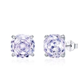 Stříbrné náušnice Ledová růže s fialovým krystalem 6/8 mm, Fialová 6 cm