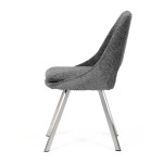 Židle jídelní, šedá látka, kovové nohy, broušená nerez.
