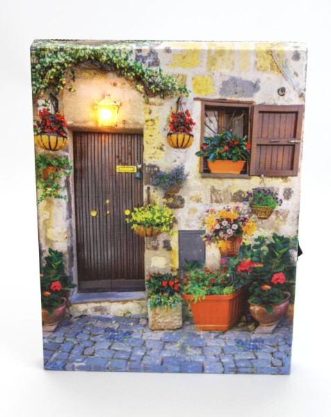 Obrázek se světýlky Dveře s květinami