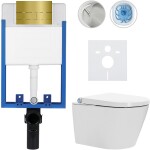 CERANO - Kompletní WC set Profi/Cronus Standard - bílá lesklá - WC tlačítko Line/Zlatá - pro zazdění - 59,3x38,4 CER-314374