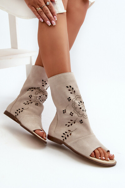 Zazoo 3437 Dámské Semišové Sandály S Hřbetem Na Zip Světle Béžové 41