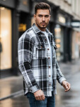 Pánská černobílá kostkovaná flanelová košile FashionStreet DX2675 XL