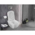 MEXEN/S - Timo Závěsná WC mísa Rimless Tornado včetně sedátka s slow slim, duroplast, bílá lesk 30650200T