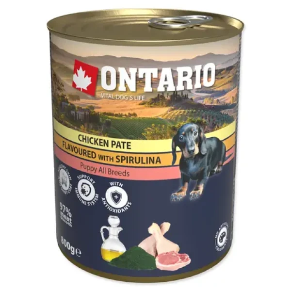 Ontario Konzerva Puppy kuře se spirulinou paté 800g (214-21034)