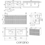 CERANO - Koupelnová skříňka Carole - bílá matná rýhovaná + keramické dvojumyvadlo Viano - bílá lesklá - 121,5x53x46,4 CER-970405