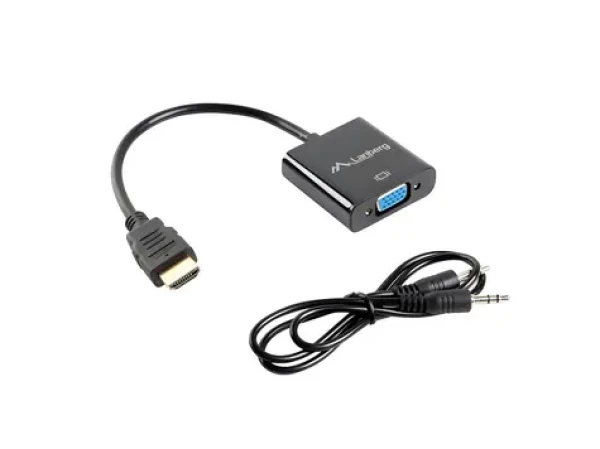 Lanberg černá / Adaptér / HDMI (M) na VGA (F) + MiniJack 3,5mm (F) / 0,2 m / Full HD (AD-0017-BK)